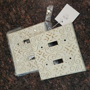 Two Retro Styled Painted & Distressed Pressed Metal Faceplate Covers